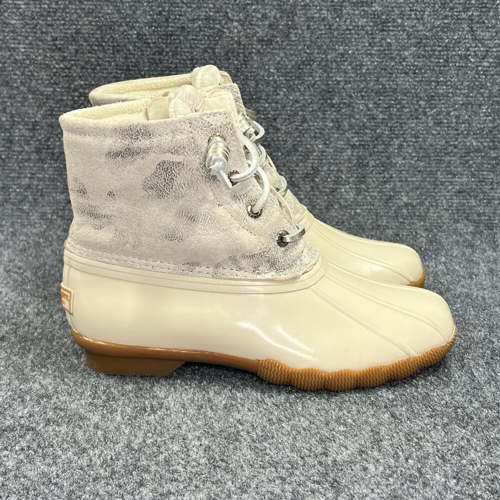 Sperry Saltwater Boots Women's 5 Metallic Camo Ivory Outdoor Rubber Rain Boots